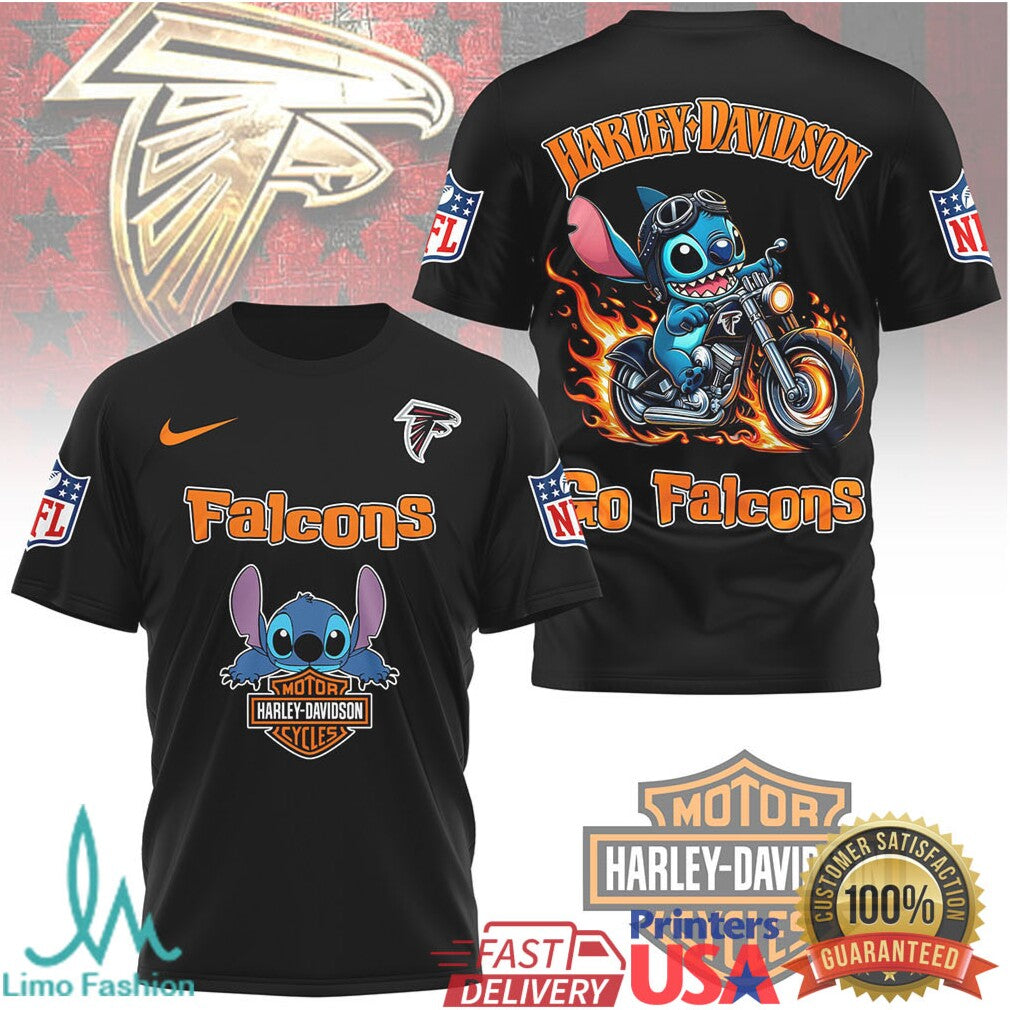 Atlanta Falcons Official NFL Stitch Harley Davidson 3D Shirt - Limotees LLC