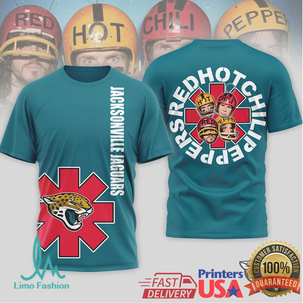 Jacksonville Jaguars Official NFL Red Hot Chilli Peppers 3D Shirt - Limotees LLC