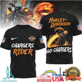 Los Angeles Chargers Official NFL Ghost Rider Harley Davidson 3D Shirt - Limotees LLC