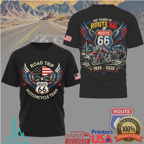 100 Years of Route 66 Centennial 1926 2026 Motorcycle Road Trip T Shirt - Limotees LLC