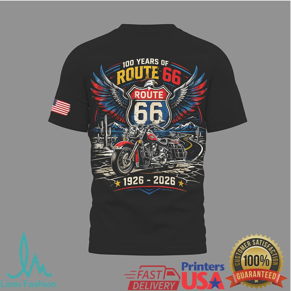 100 Years of Route 66 Centennial 1926 2026 Motorcycle Road Trip T Shirt - Limotees LLC