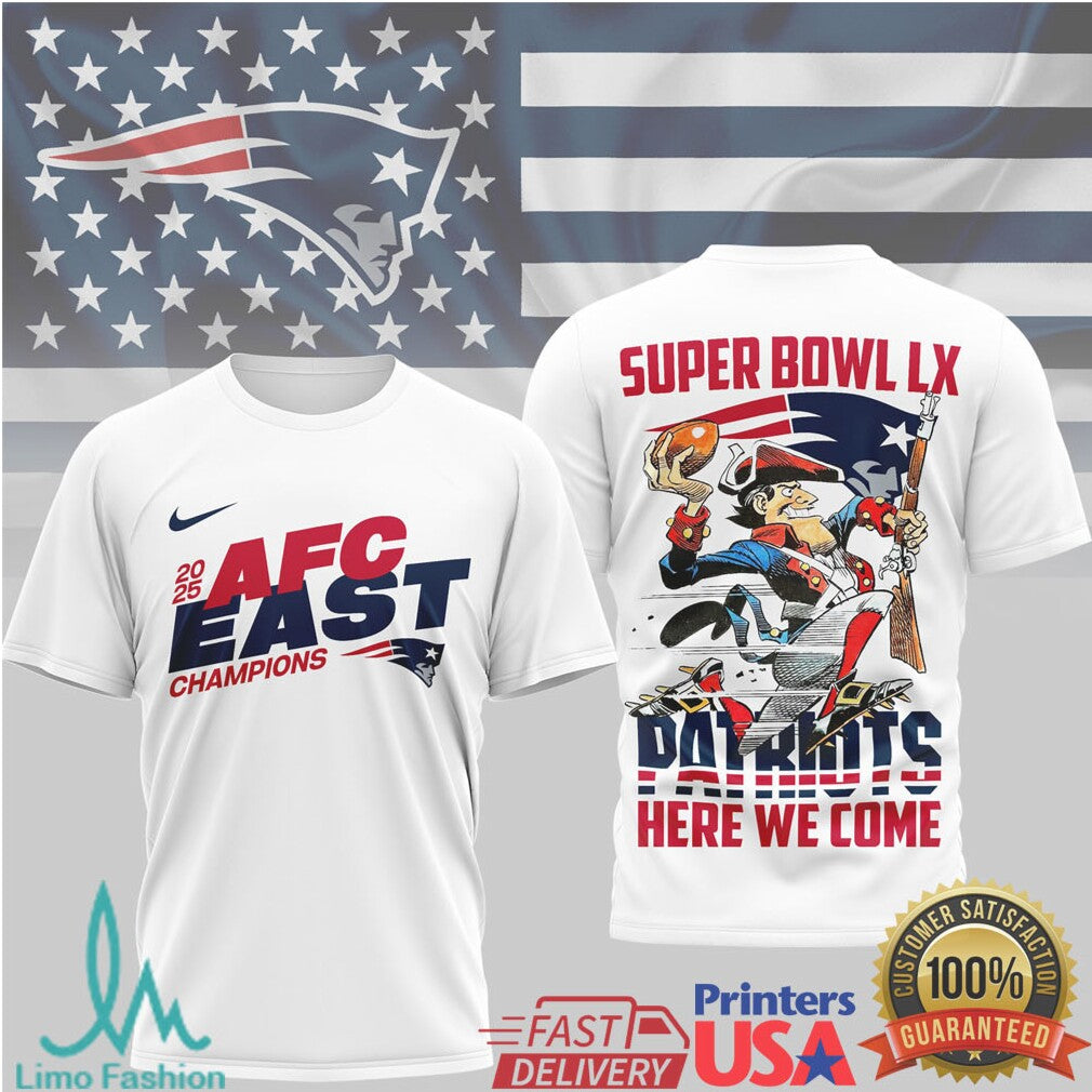 New England Patriots Official Super Bowl LX NFL 2025 Division Champions 3D Shirt - Limotees LLC