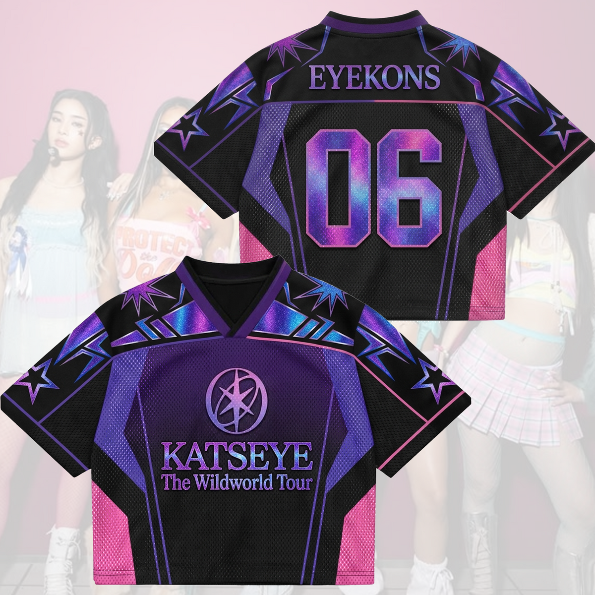 Purple Star KATSEYE The Wild World Tour Mixed Mesh Jersey Merch Gift for Eyekons