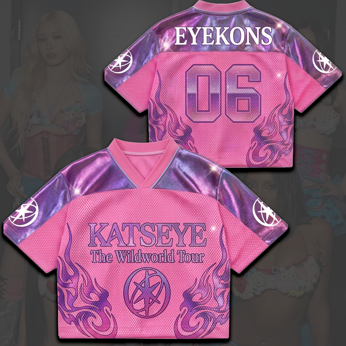 Purple Flame KATSEYE The Wild World Tour Mixed Mesh Jersey Merch Gift for Fans