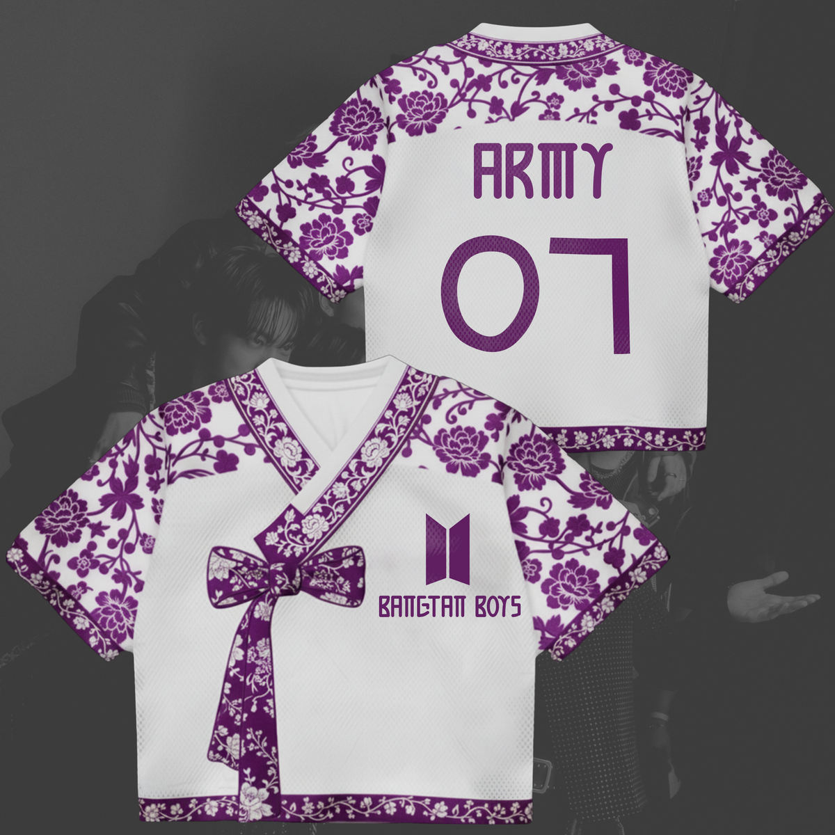 Flowery Purple Soul Arirang World Tour Hanbok Style Mixed Mesh Jersey Gift For Army
