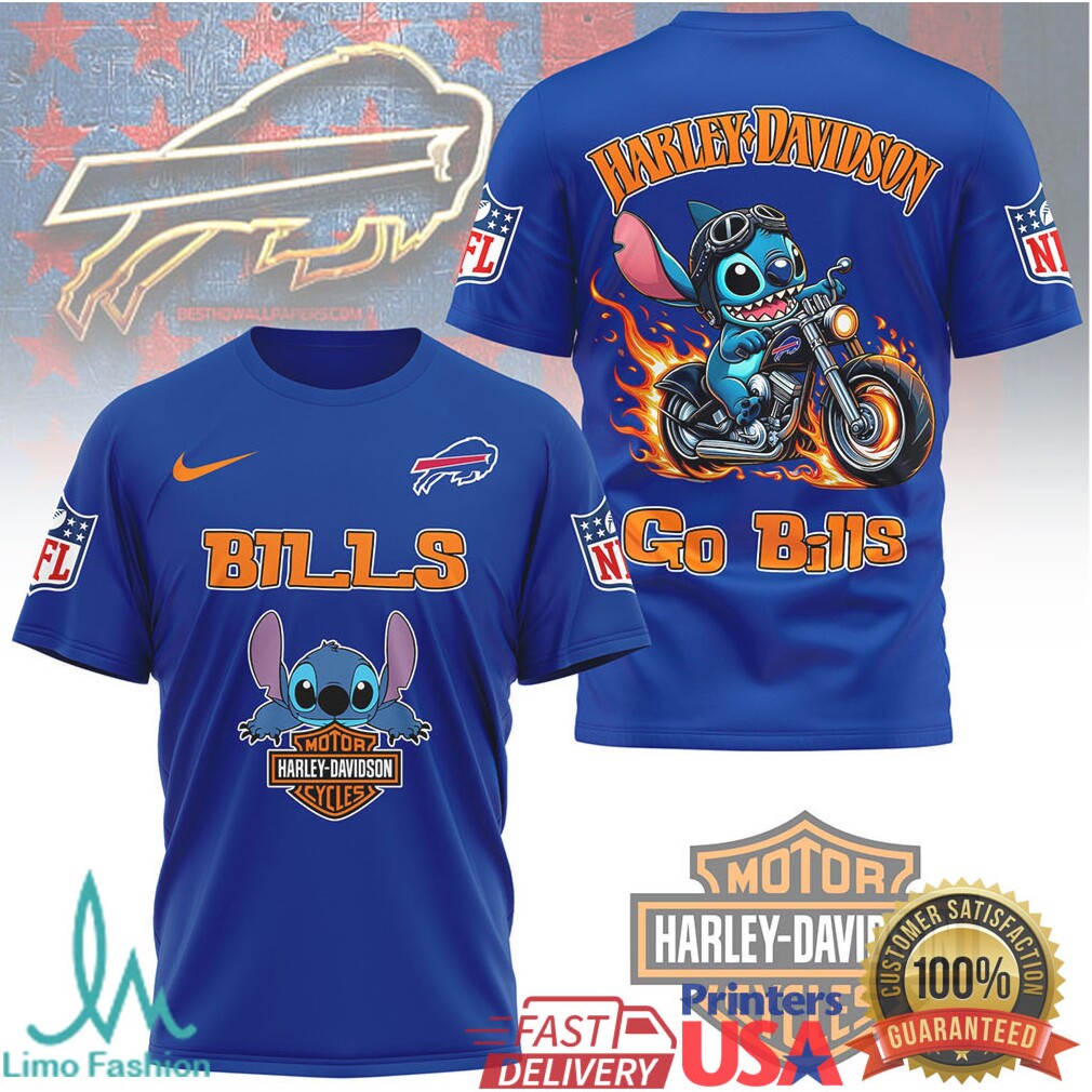 Buffalo Bills Official NFL Stitch Harley Davidson 3D Shirt - Limotees LLC