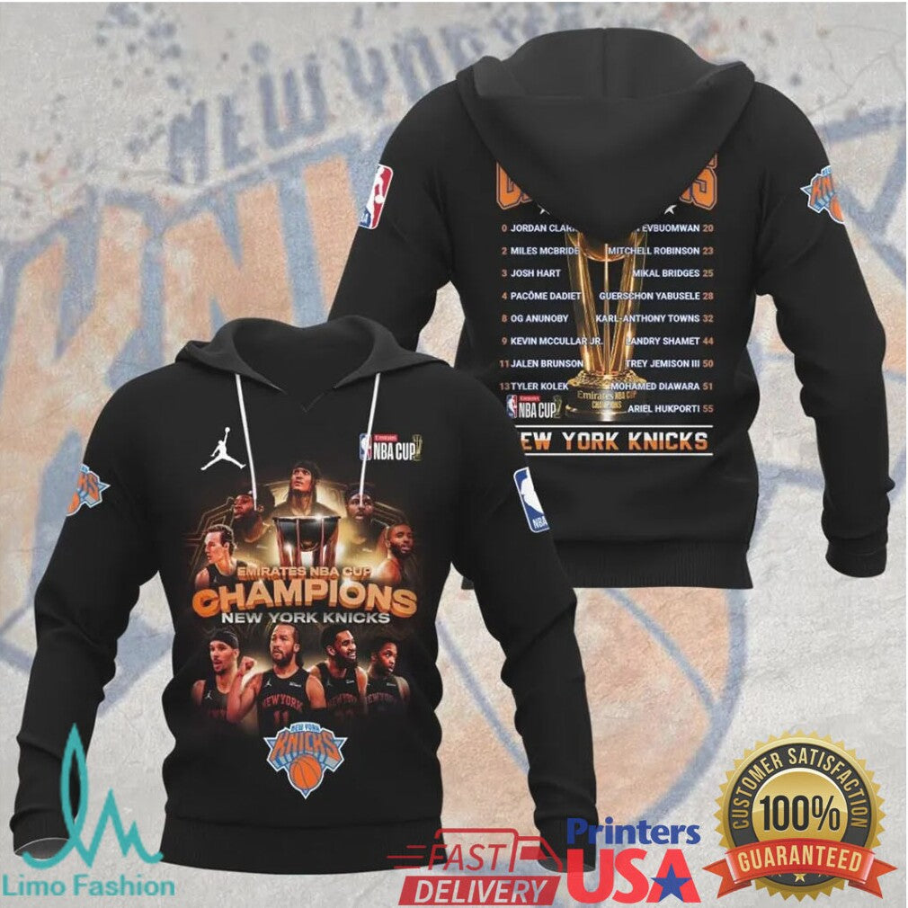 2025 Emirates NBA Cup Champions New York Knicks Full Roster Black T Shirt - Limotees LLC