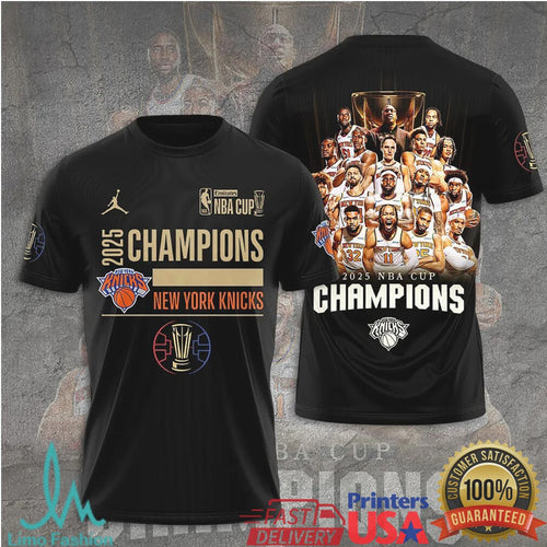 2025 NBA Cup Champions NY Knicks Black 3D Graphic Championship Apparel T Shirt - Limotees LLC