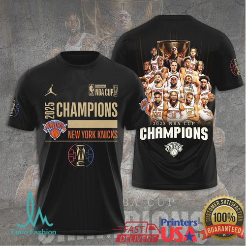 2025 NBA Cup Champions NY Knicks Black 3D Graphic Championship Apparel T Shirt - Limotees LLC