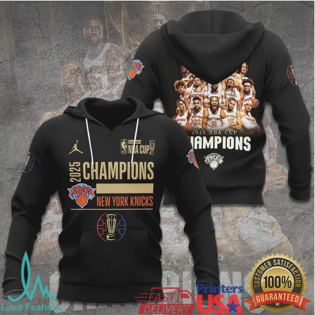 2025 NBA Cup Champions NY Knicks Black 3D Graphic Championship Apparel T Shirt - Limotees LLC