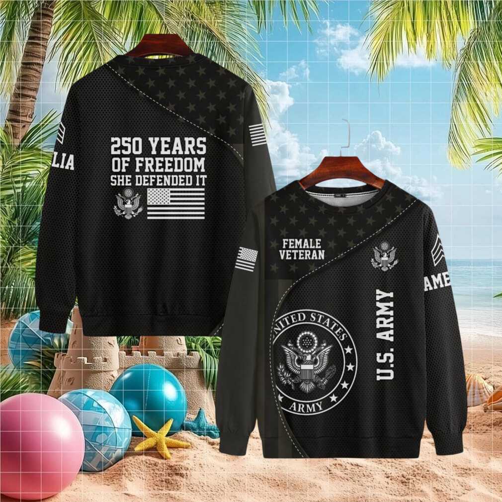 250 Years Of Freedom She Defended It Female Veteran US Army T Shirt - Limotees LLC