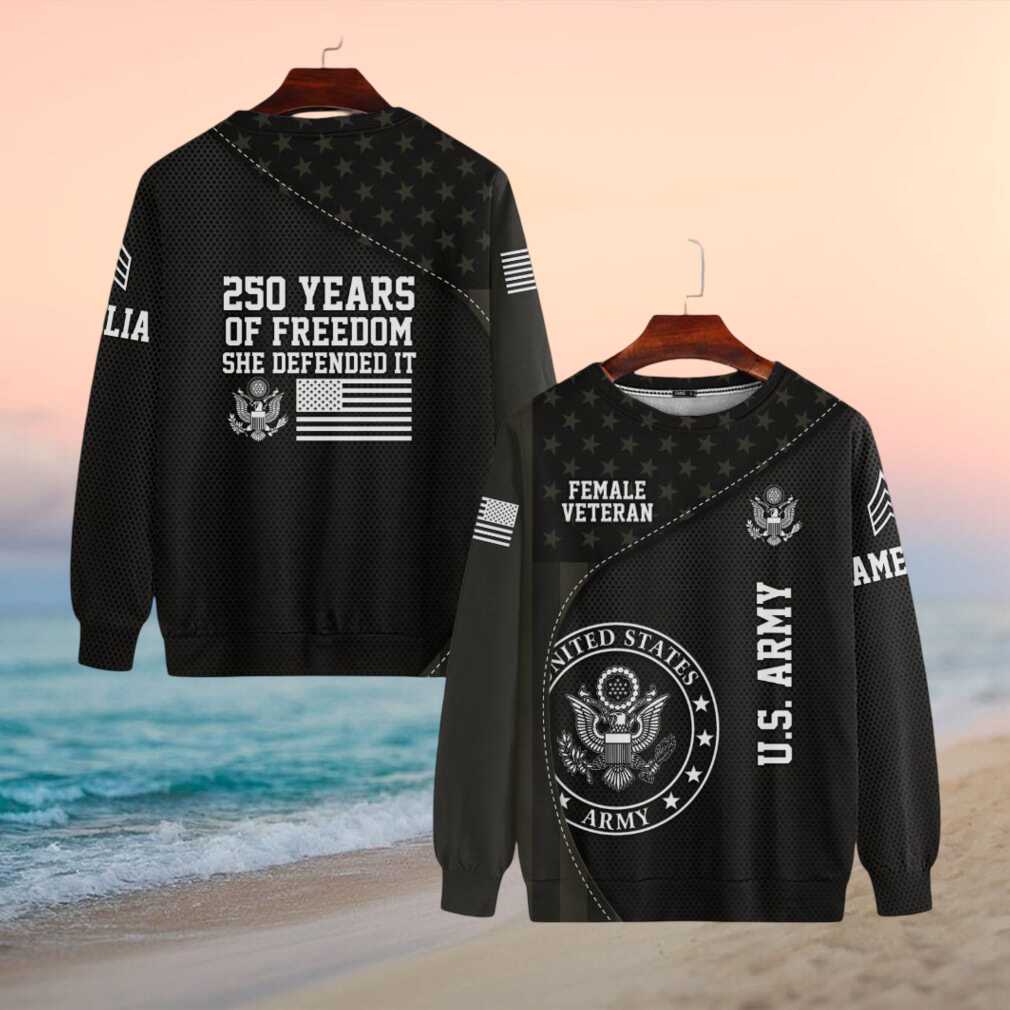 250 Years Of Freedom She Defended It Female Veteran US Army T Shirt - Limotees LLC