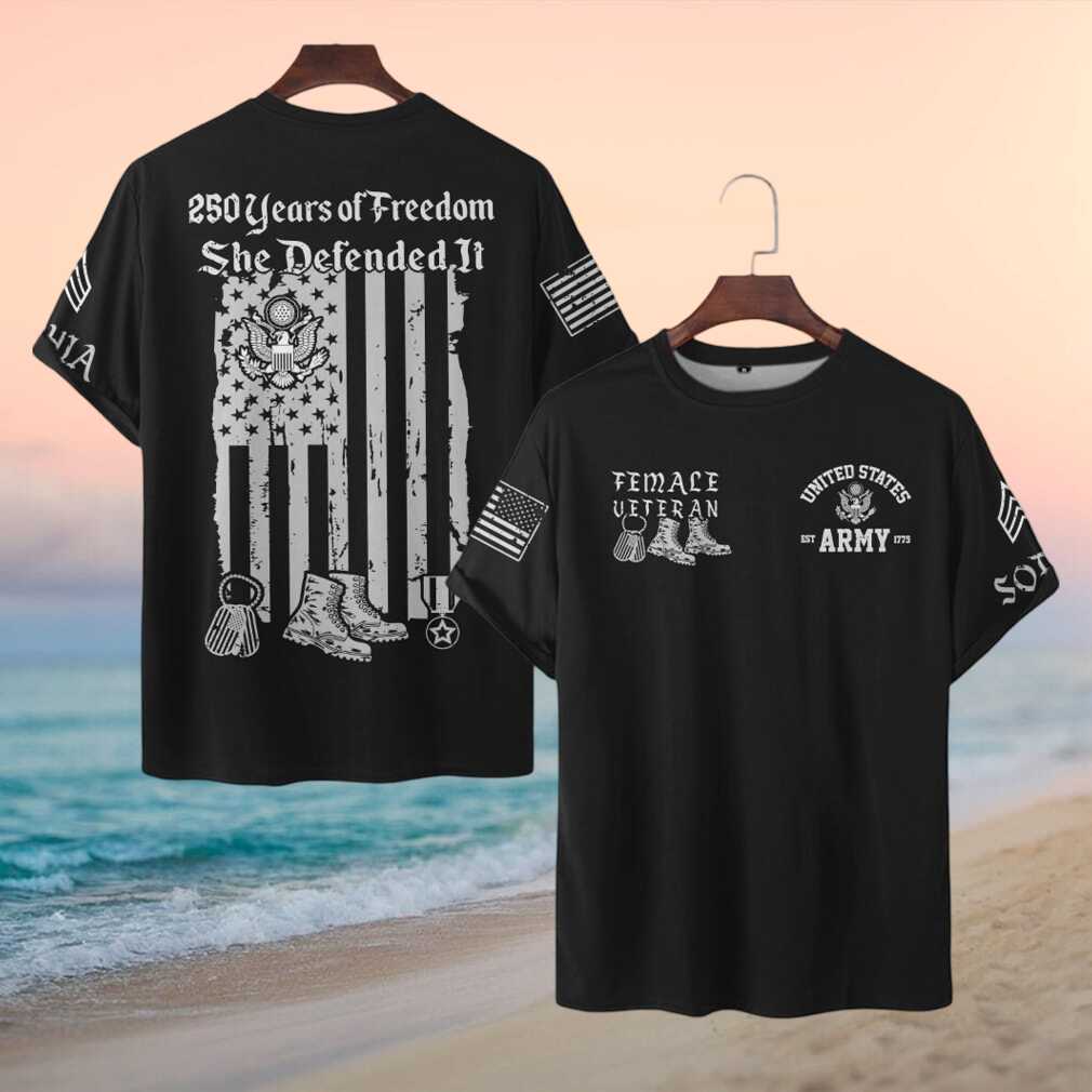250 Years of Freedom She Defended It Female Army Veteran T Shirt - Limotees LLC