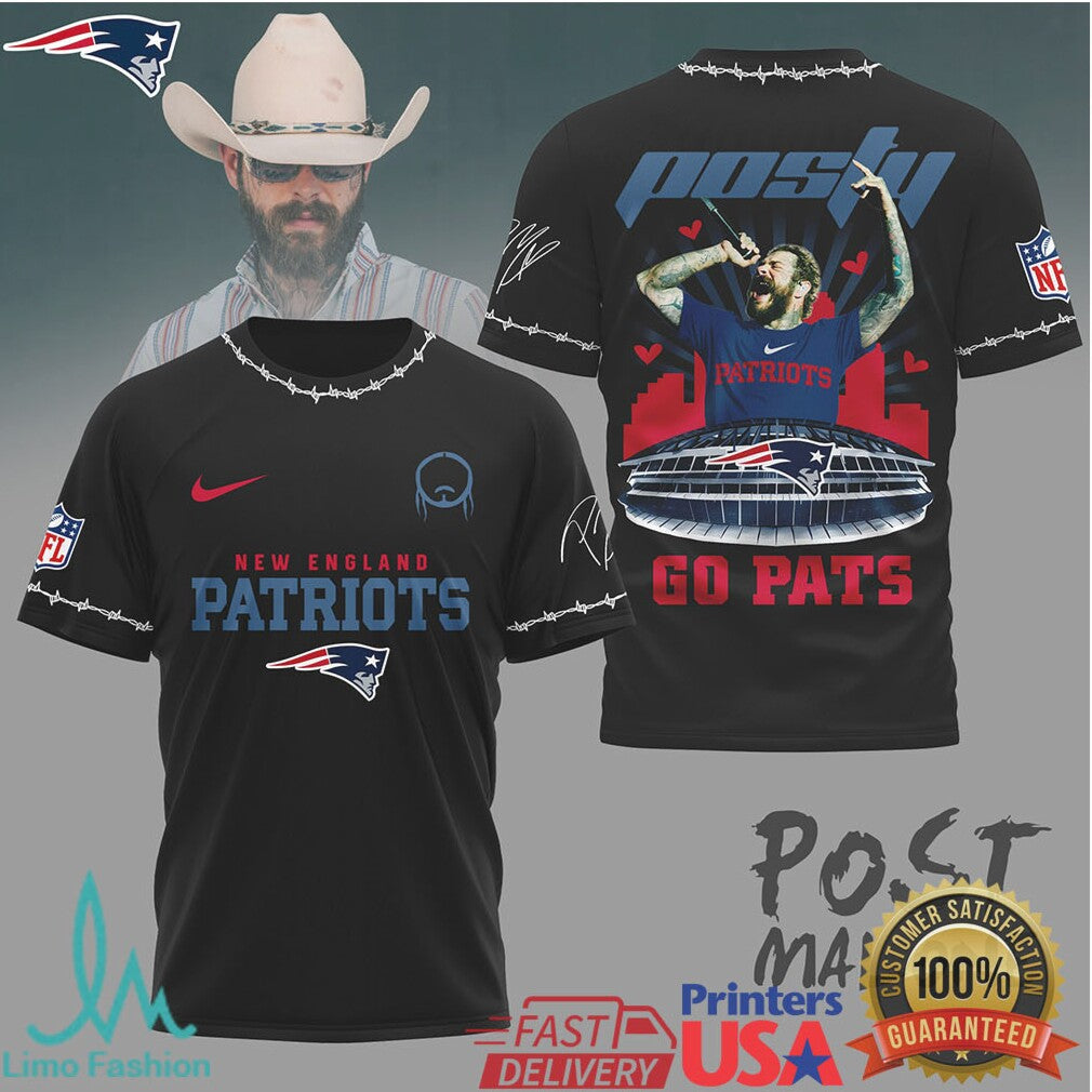 New England Patriots Official NFL Post Malone Fan 3D Shirt - Limotees LLC