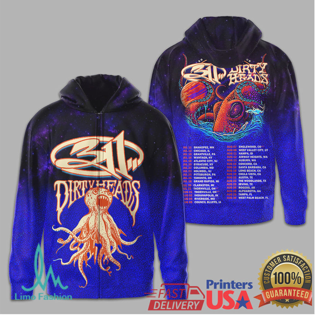 311 & Dirty Heads Summer Tour Octopus Space Nebula Graphic T Shirt - Limotees LLC