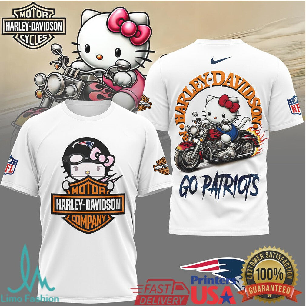 New England Patriots Official NFL Hello Kitty Harley Davidson 3D Shirt - Limotees LLC