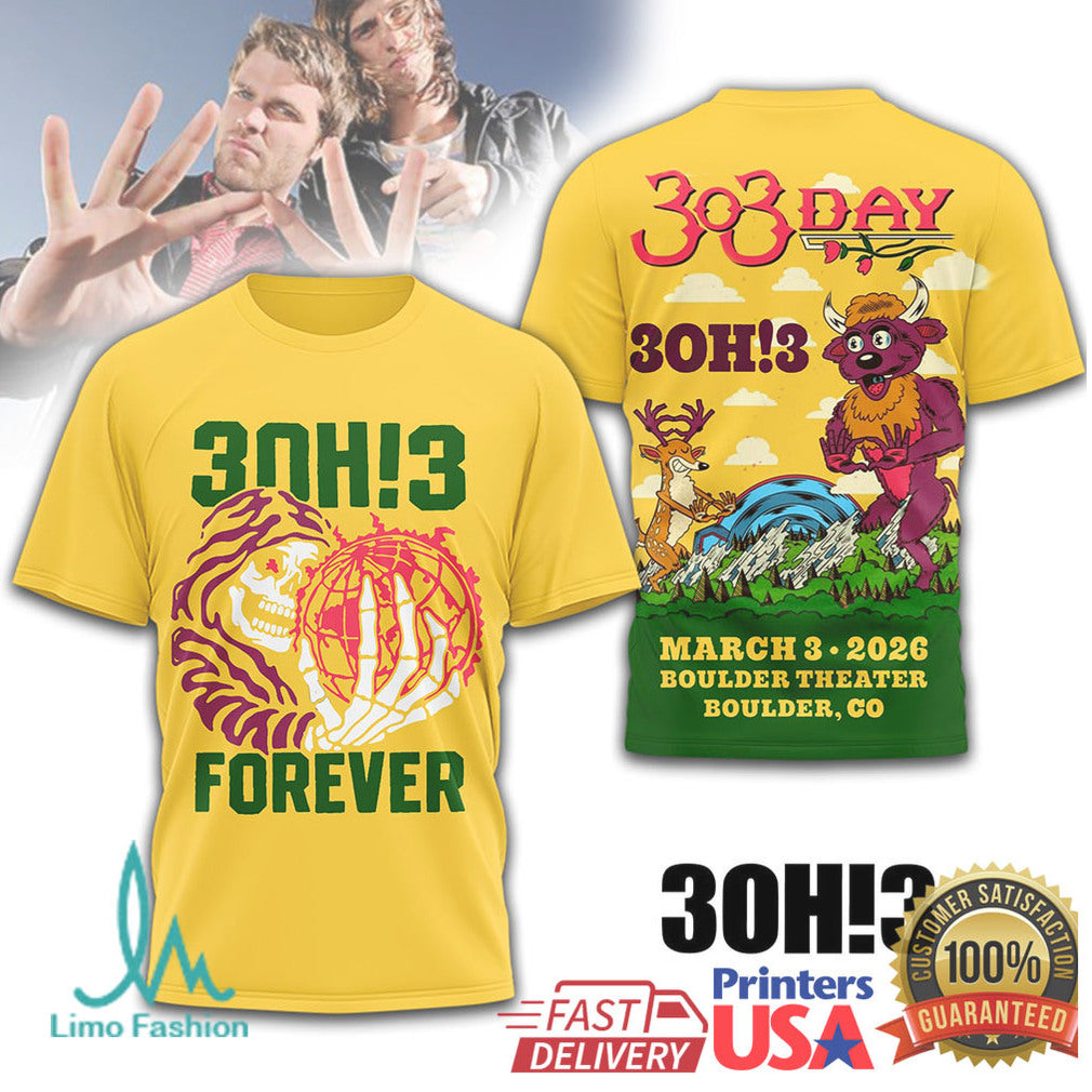 3OH!3 Forever 303 Day 2026 Boulder Theater Yellow Shirt - Limotees LLC