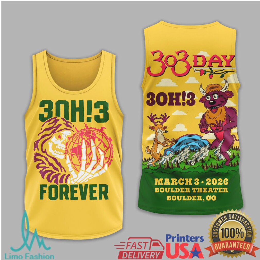 3OH!3 Forever 303 Day 2026 Boulder Theater Yellow Shirt - Limotees LLC