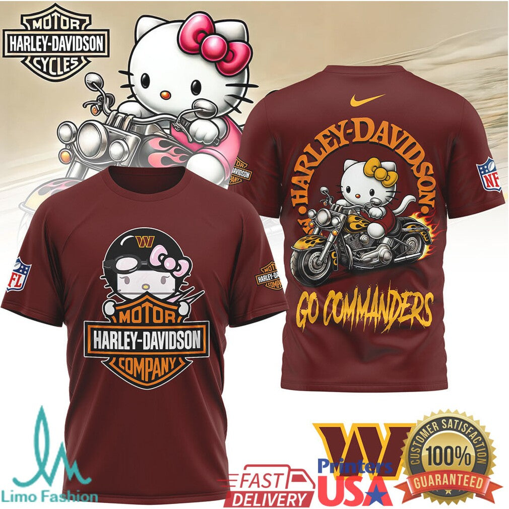 Washington Commanders Official NFL Hello Kitty Harley Davidson 3D Shirt
