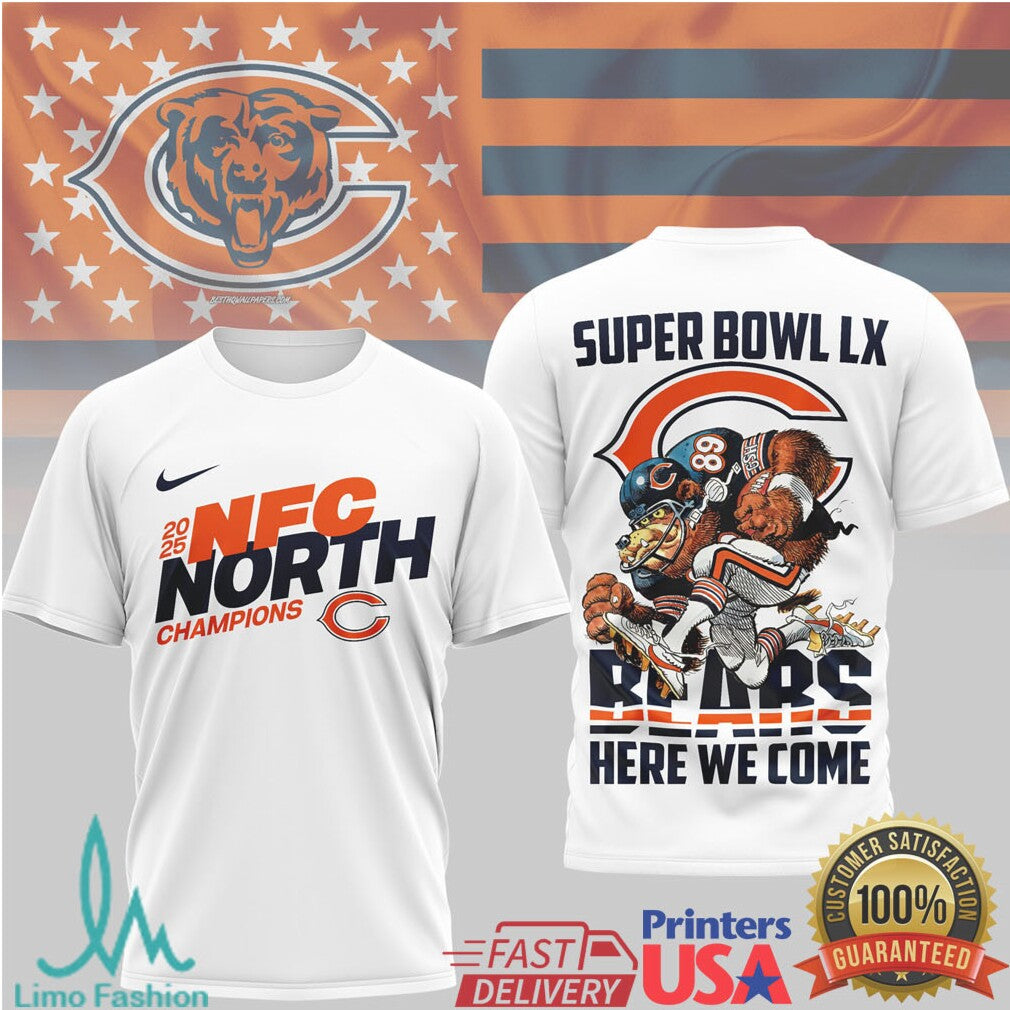 Chicago Bears Official Super Bowl LX NFL 2025 Division Champions 3D Shirt - Limotees LLC