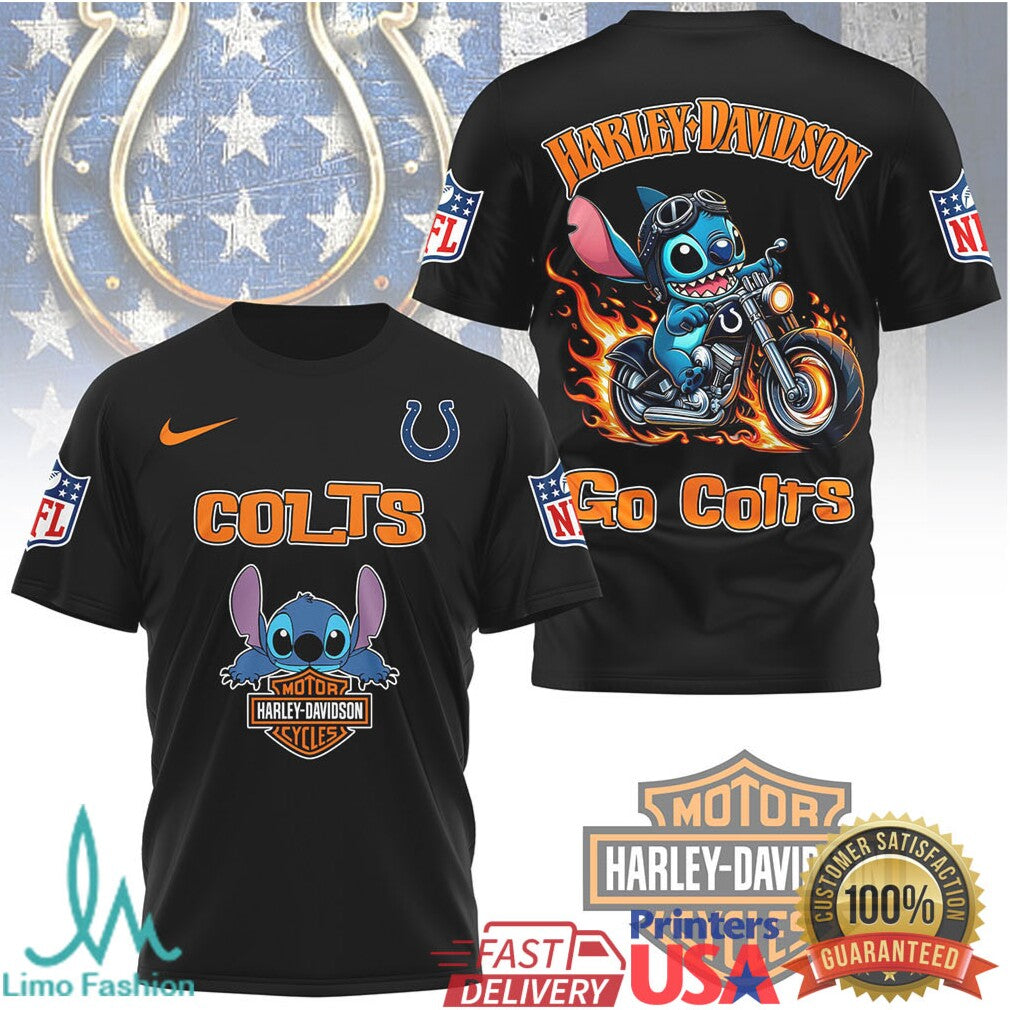Indianapolis Colts Official NFL Stitch Harley Davidson 3D Shirt - Limotees LLC