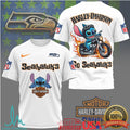 Seattle Seahawks Official NFL Stitch Harley Davidson 3D Shirt - Limotees LLC