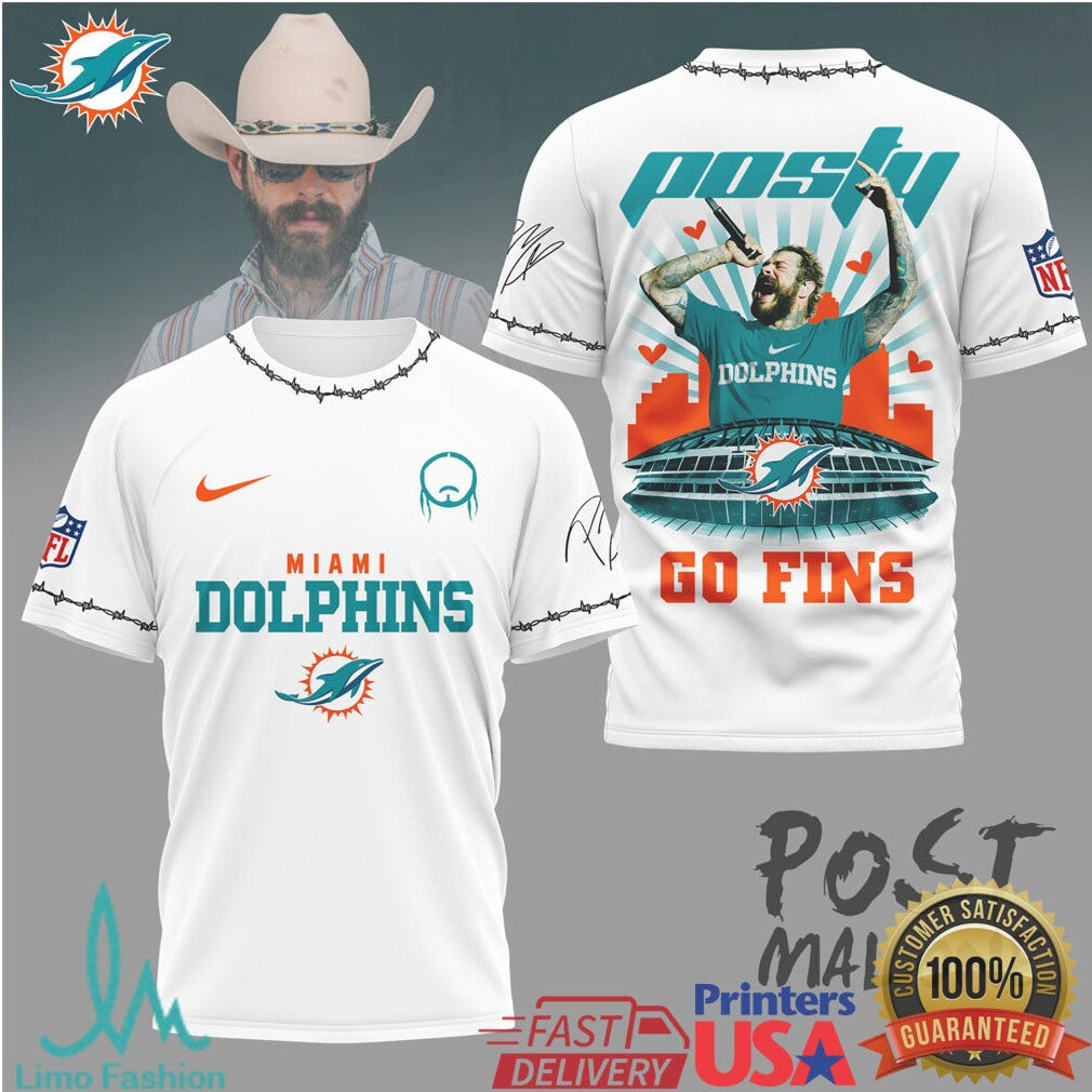 Miami Dolphins Official NFL Post Malone Fan 3D Shirt - Limotees LLC