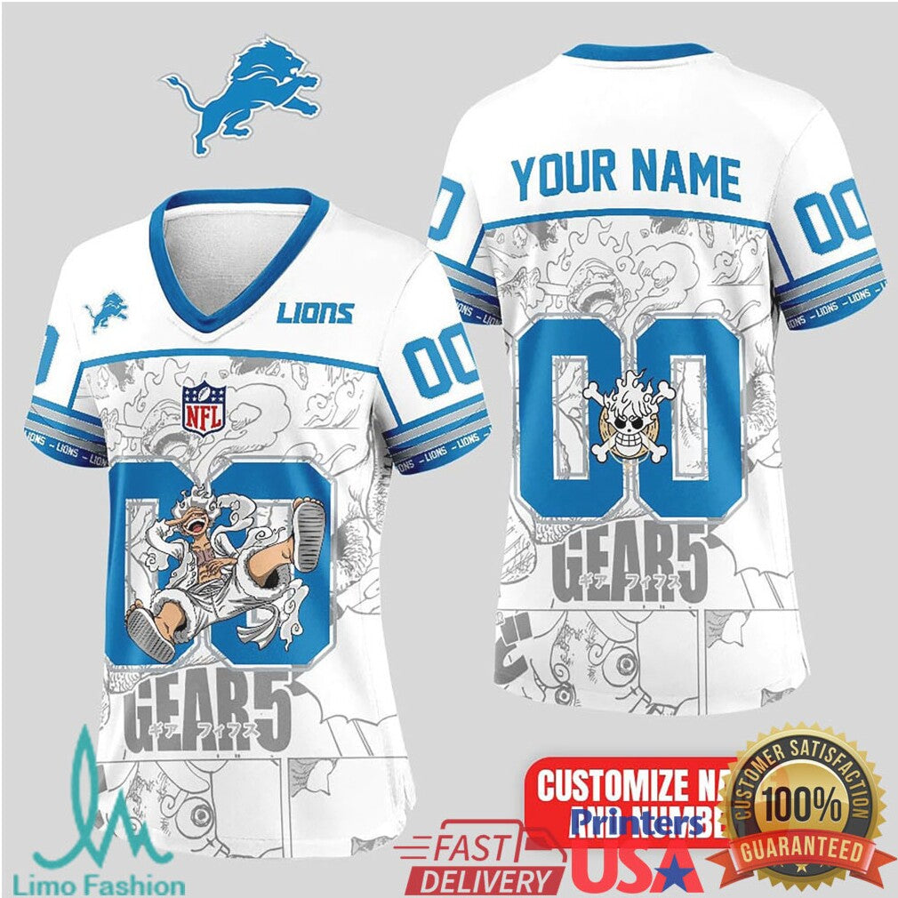 Detroit Lions Official NFL Luffy Gear 5 Special Edition Baseball Jersey Custom Name - Limotees LLC