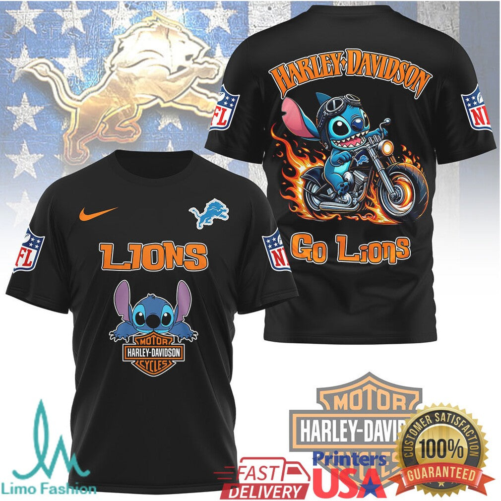 Detroit Lions Official NFL Stitch Harley Davidson 3D Shirt - Limotees LLC