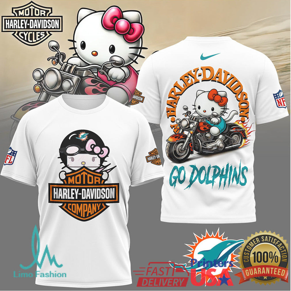 Miami Dolphins Official NFL Hello Kitty Harley Davidson 3D Shirt - Limotees LLC