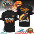 Miami Dolphins Official NFL Ghost Rider Harley Davidson 3D Shirt - Limotees LLC