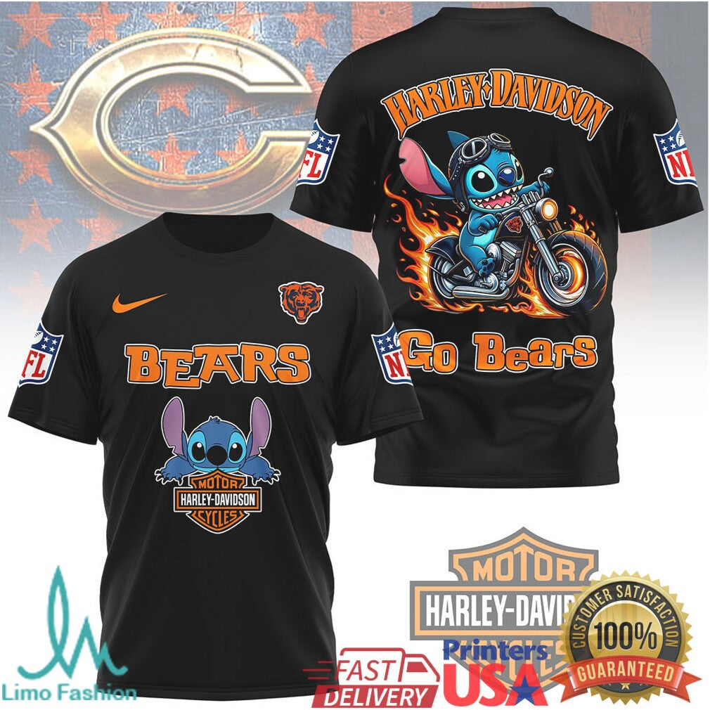 Chicago Bears Official NFL Stitch Harley Davidson 3D Shirt - Limotees LLC