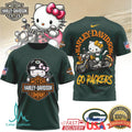 Green Bay Packers Official NFL Hello Kitty Harley Davidson 3D Shirt - Limotees LLC