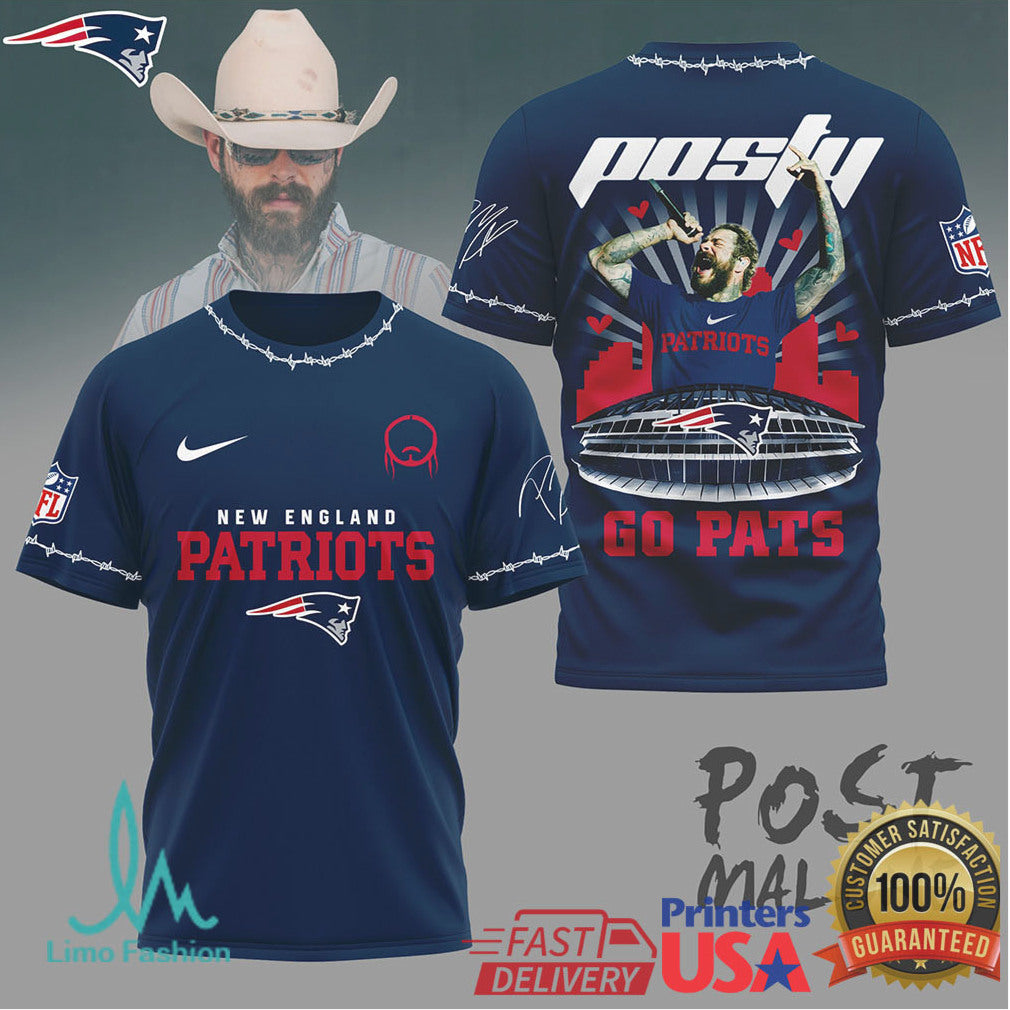 New England Patriots Official NFL Post Malone Fan 3D Shirt - Limotees LLC