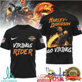 Minnesota Vikings Official NFL Ghost Rider Harley Davidson 3D Shirt - Limotees LLC