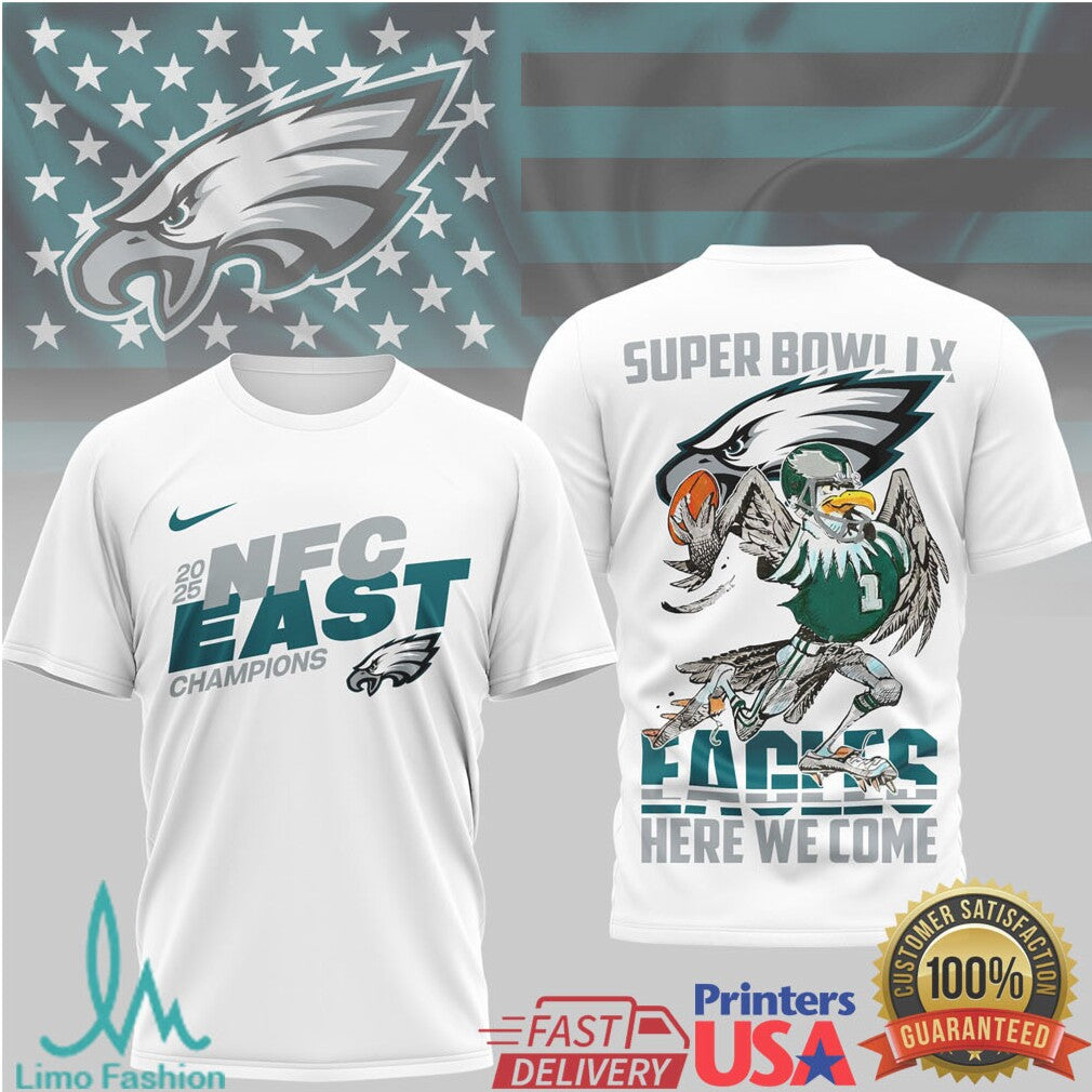 Philadelphia Eagles Official Super Bowl LX NFL 2025 Division Champions 3D Shirt - Limotees LLC