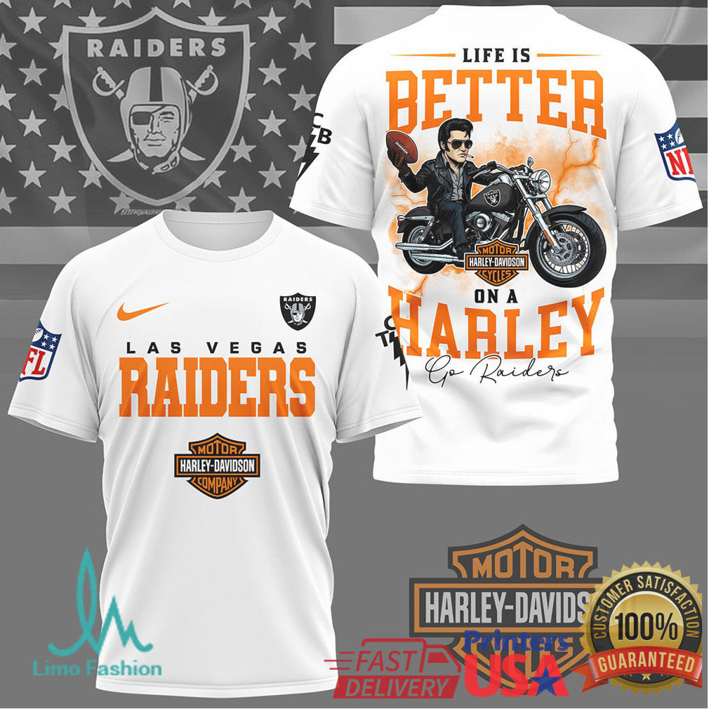 Las Vegas Raiders Official NFL Elvis Presley Harley Davidson 3D Shirt - Limotees LLC