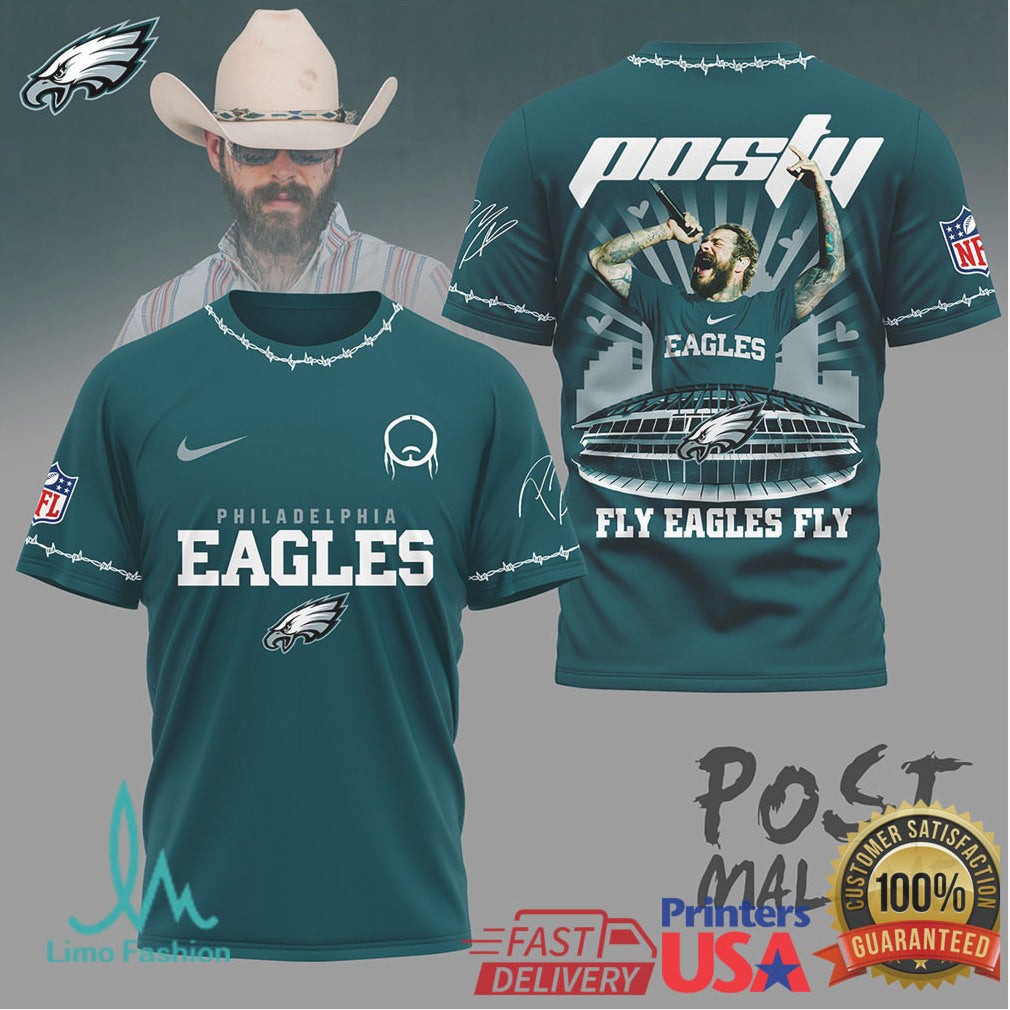 Philadelphia Eagles Official NFL Post Malone Fan 3D Shirt - Limotees LLC