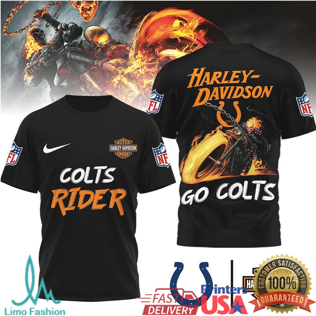 Indianapolis Colts Official NFL Ghost Rider Harley Davidson 3D Shirt - Limotees LLC