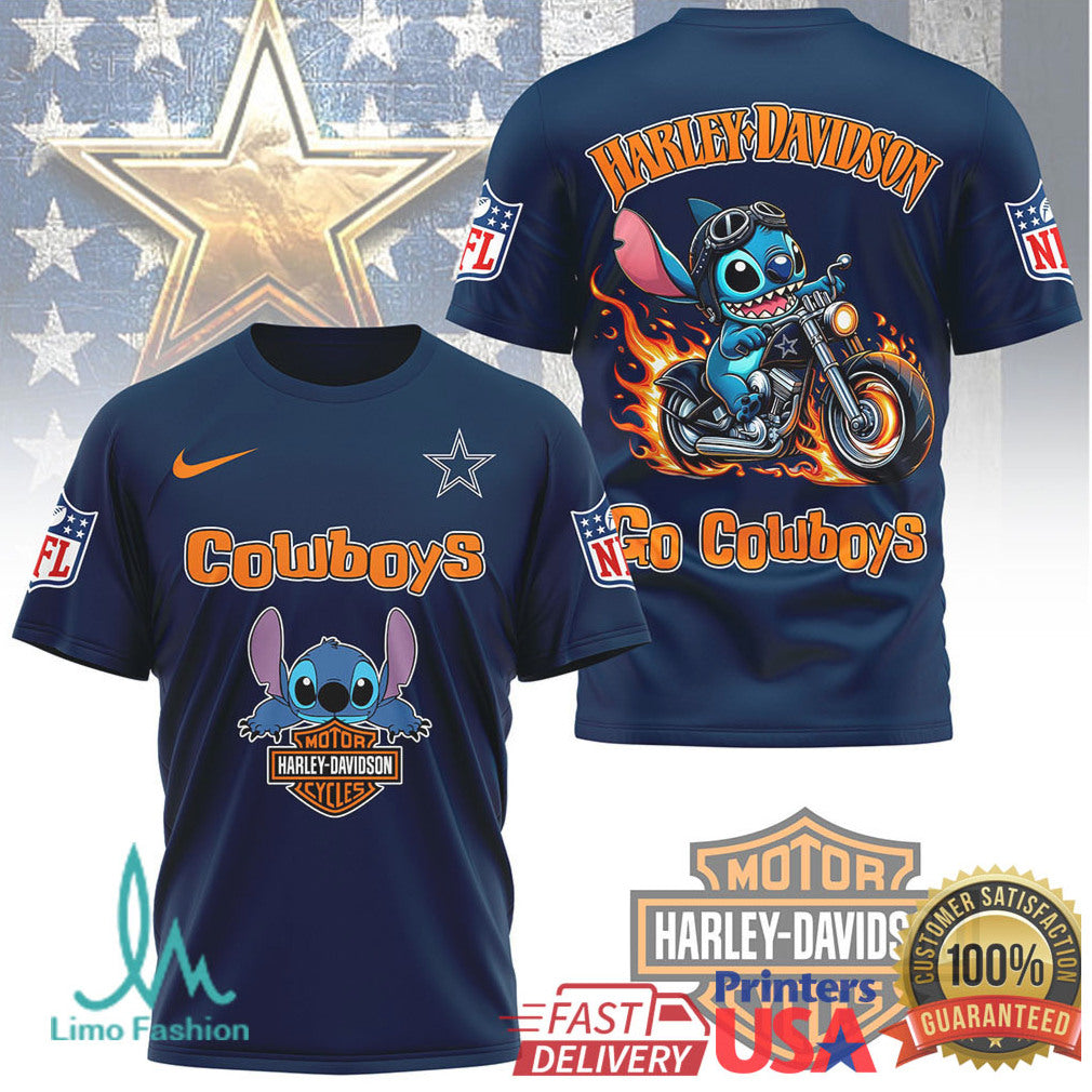 Dallas Cowboys Official NFL Stitch Harley Davidson 3D Shirt - Limotees LLC
