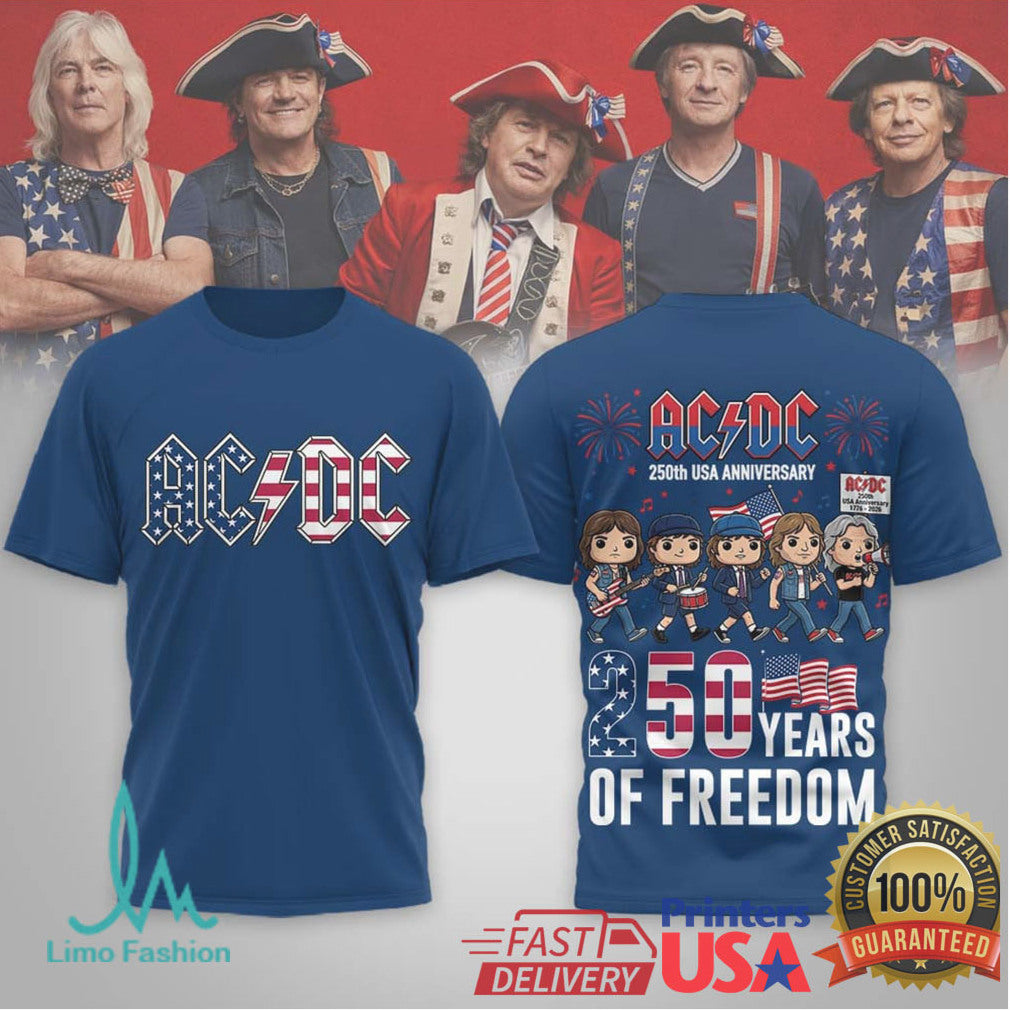 ACDC 250th USA Anniversary 1776 2026 Years of Freedom Band Cartoon T Shirt - Limotees LLC