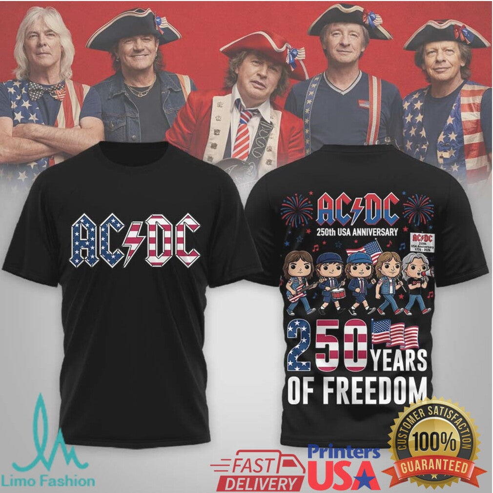 ACDC 250th USA Anniversary 1776 2026 Years of Freedom Band Cartoon T Shirt - Limotees LLC