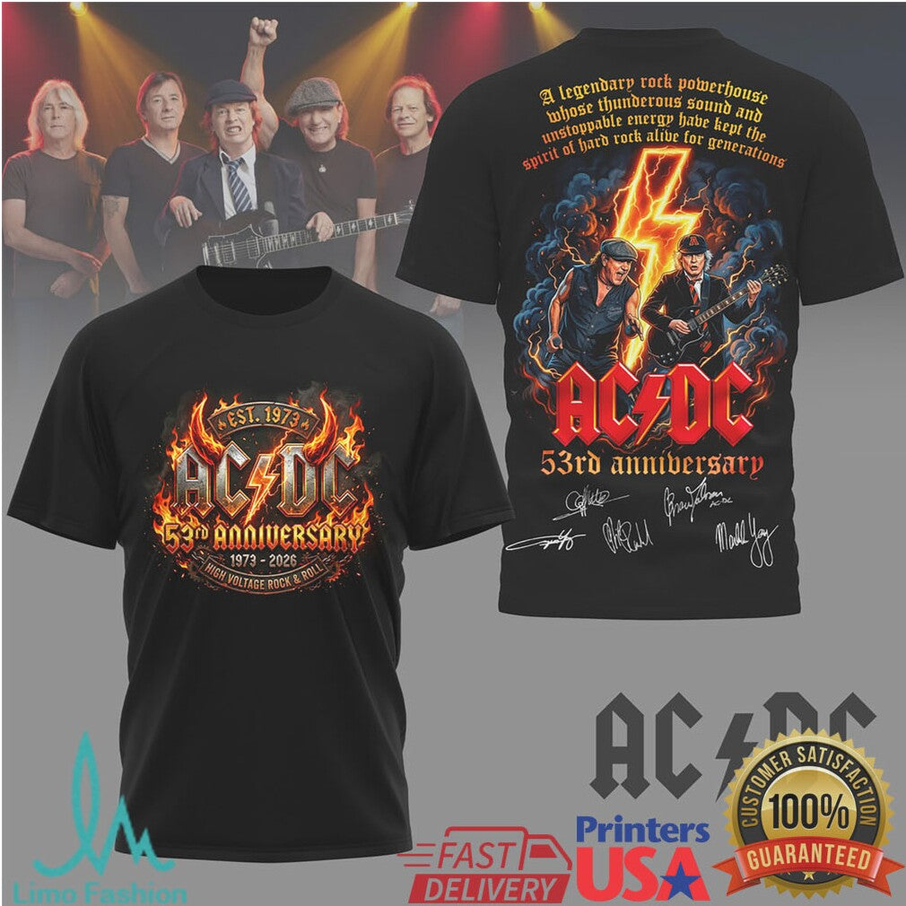 ACDC 53rd Anniversary 1973 2026 High Voltage Rock & Roll Signatures T Shirt - Limotees LLC