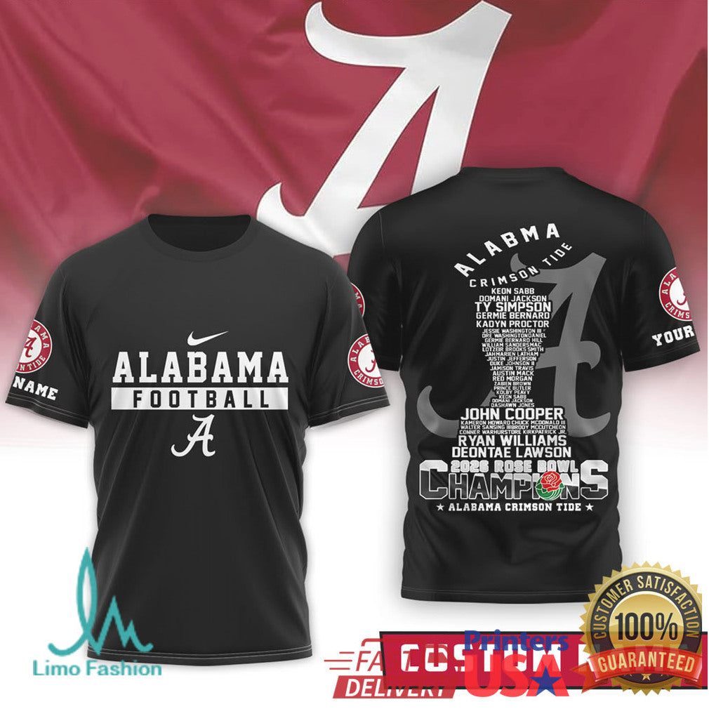 Alabama Crimson Tide 2025 Rose Bowl Champions Roster Custom Name T Shirt - Limotees LLC
