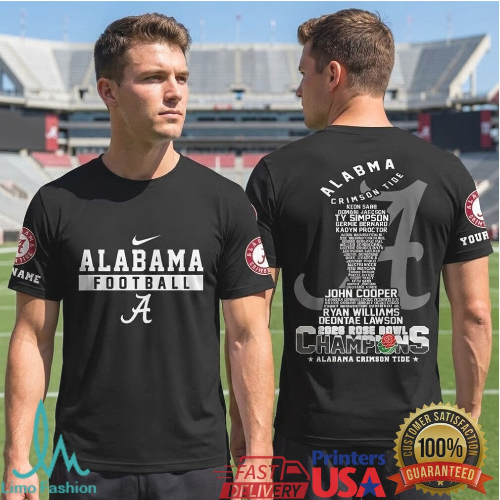 Alabama Crimson Tide 2025 Rose Bowl Champions Roster Custom Name T Shirt - Limotees LLC