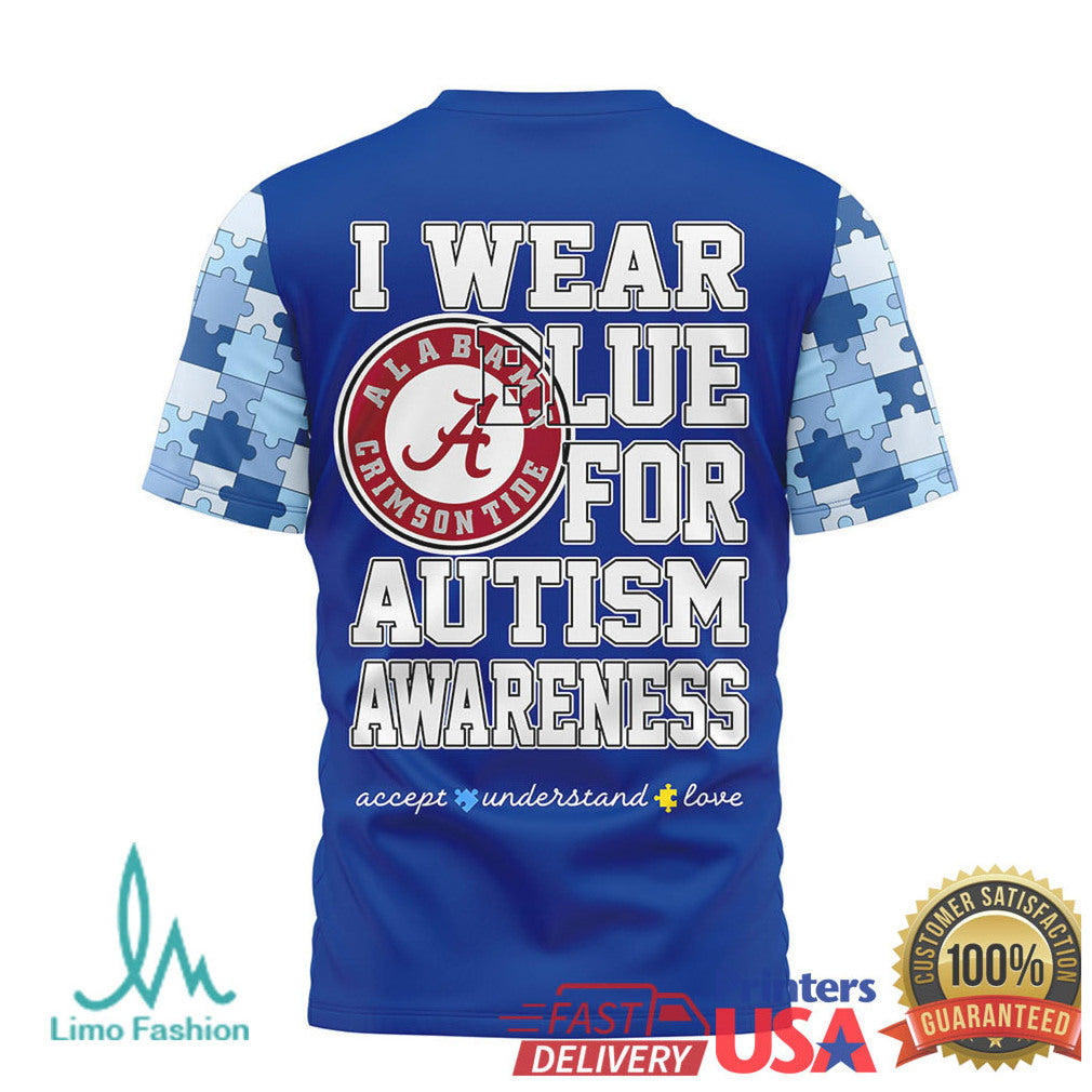 Alabama Crimson Tide Autism Awareness “I Wear Blue” Support T Shirt - Limotees LLC