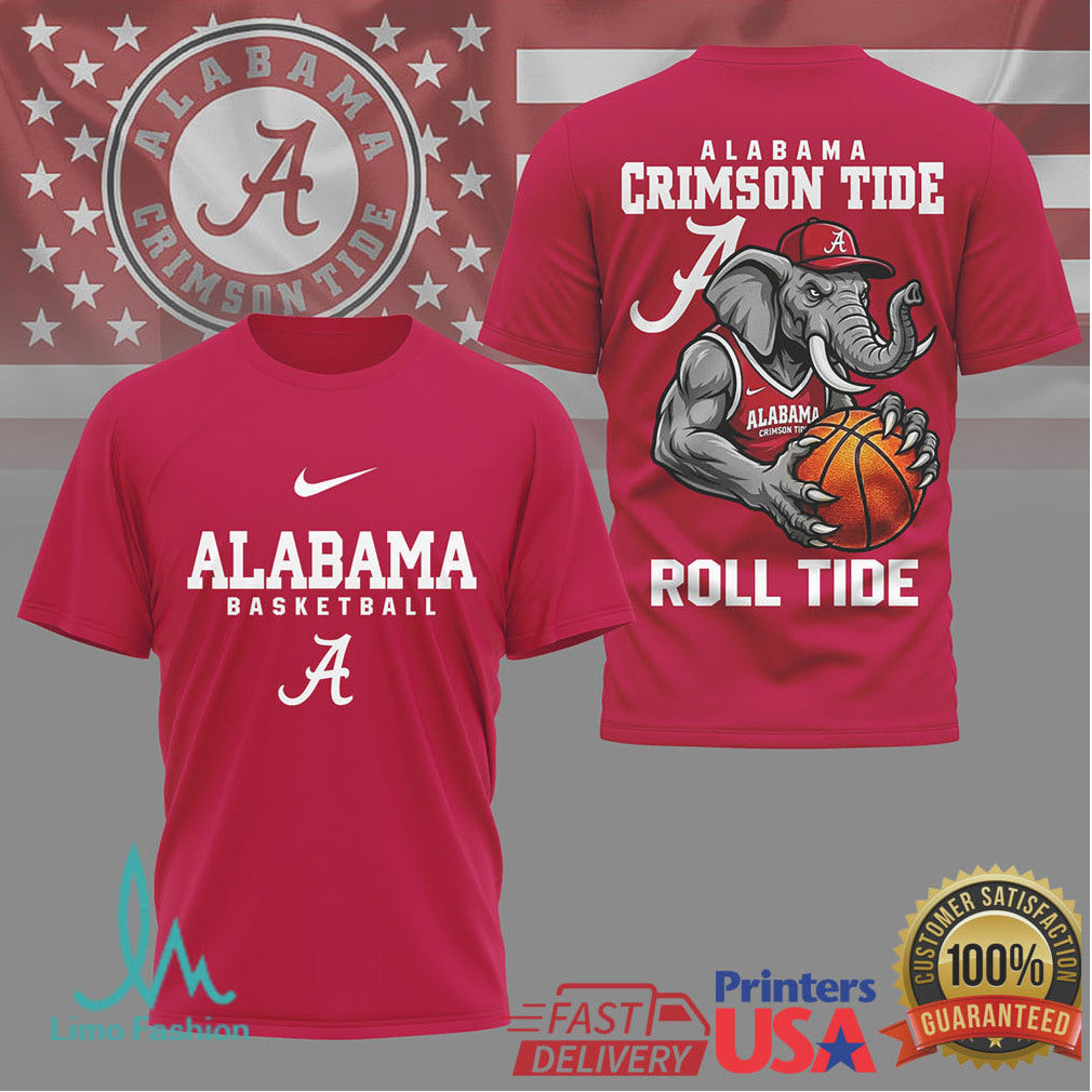 Alabama Crimson Tide Basketball Shirt Roll Tide Elephant Mascot Tee - Limotees LLC