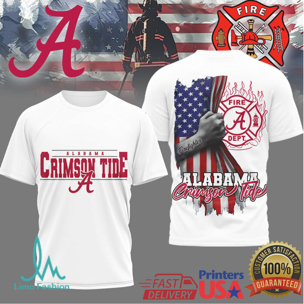 Alabama Crimson Tide Firefighter Honor American Flag T Shirt - Limotees LLC