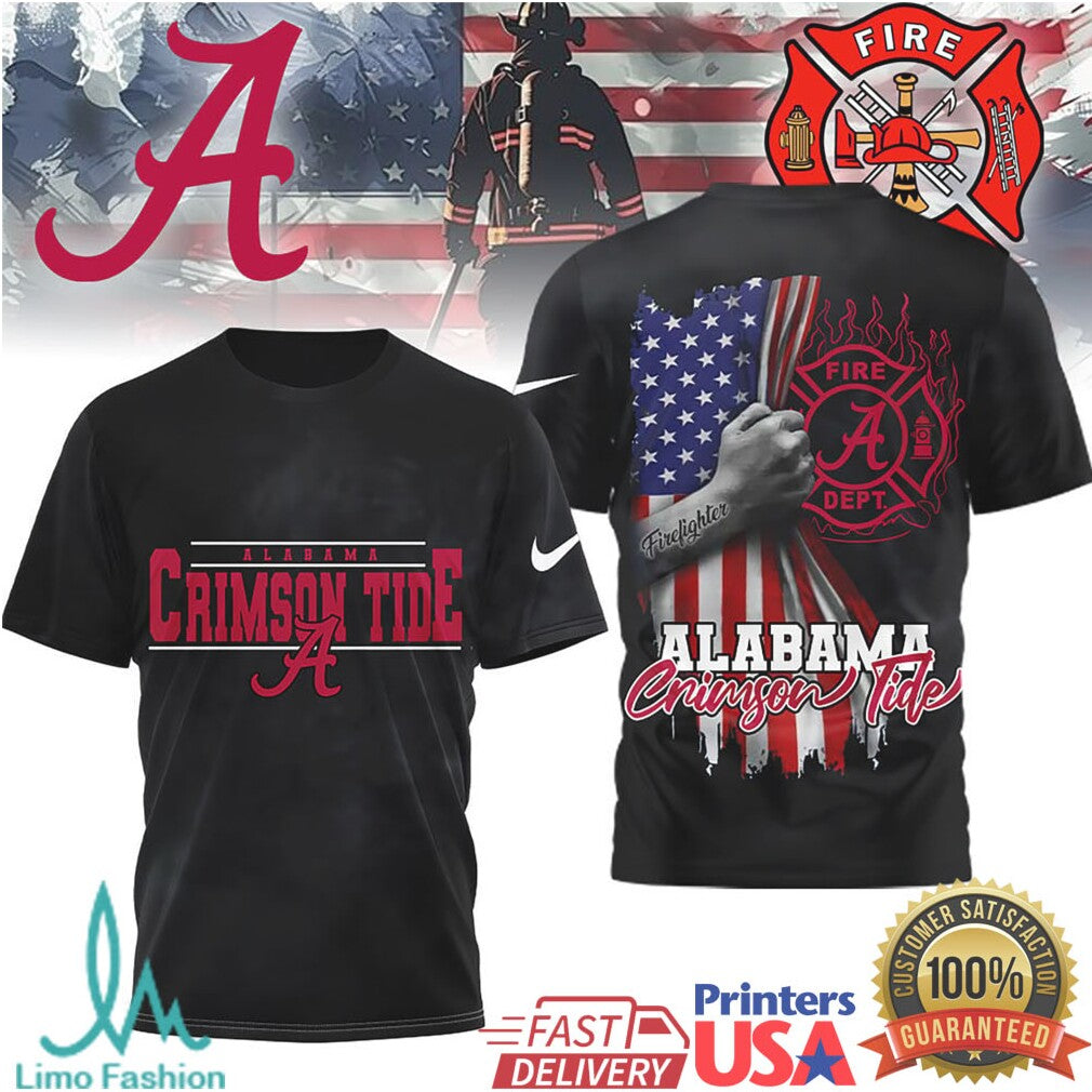 Alabama Crimson Tide Firefighter Honor American Flag T Shirt - Limotees LLC