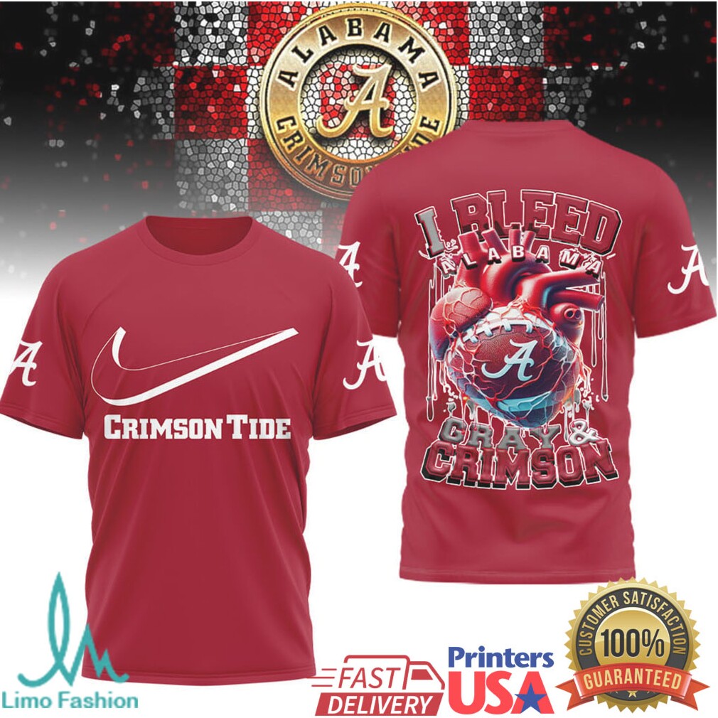 Alabama Crimson Tide I Bleed Gray & Crimson T Shirt - Limotees LLC